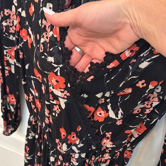 Band of Gypsies Orange and Black Wrap Dress 3/4 Sleeve V-Neck. Size M. Bohemian - Picture 3 of 7